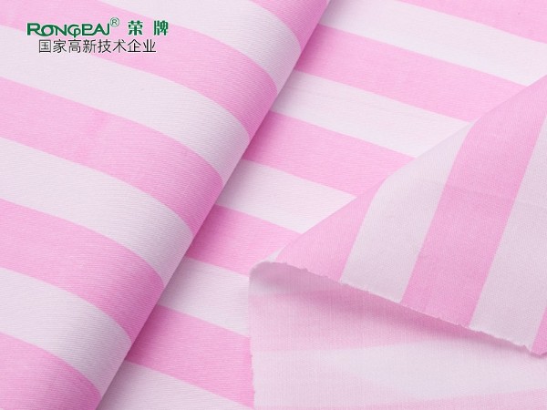 C40/133X72全棉 粉红1.7CM间条 印花床品医护面料
